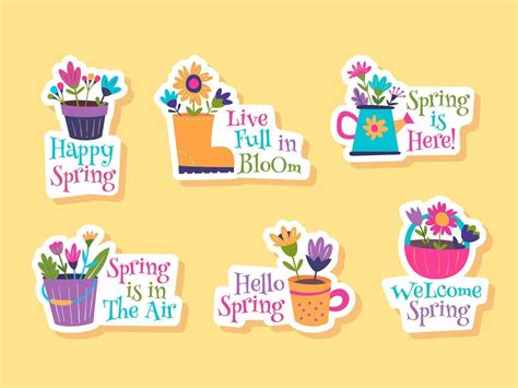 Spring Flowers Stickers Set 17123578 Vector Art At Vecteezy