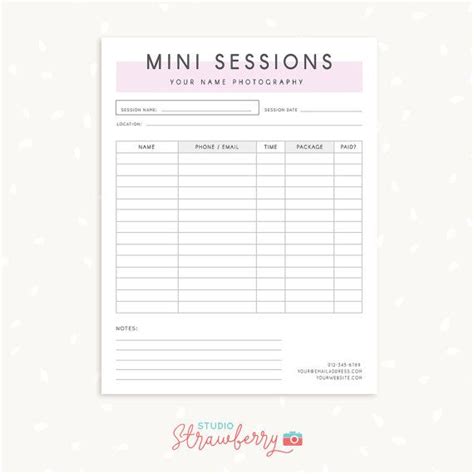 Mini Session Sign Up Form Photography Forms Photography Contract