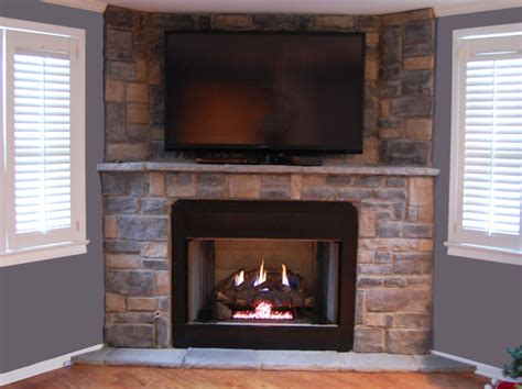 Black end tables for living room traditional fireplace surrounds. Stone Veneer Gas Fireplace - Traditional - Living Room ...