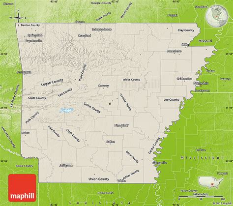 Shaded Relief Map Of Arkansas Physical Outside