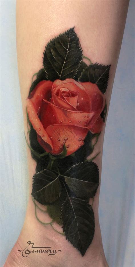 Rose tattoos ideas & designs. Breathtaking 3D like natural looking rose flower tattoo on ...