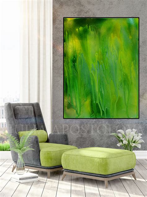 Green Abstract Painting Large Wall Art Canvas Print Green Wall Decor