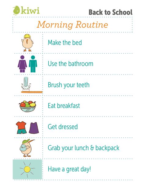 Back To School Printable Routines I Kiwi Crate Morning Routine Chart