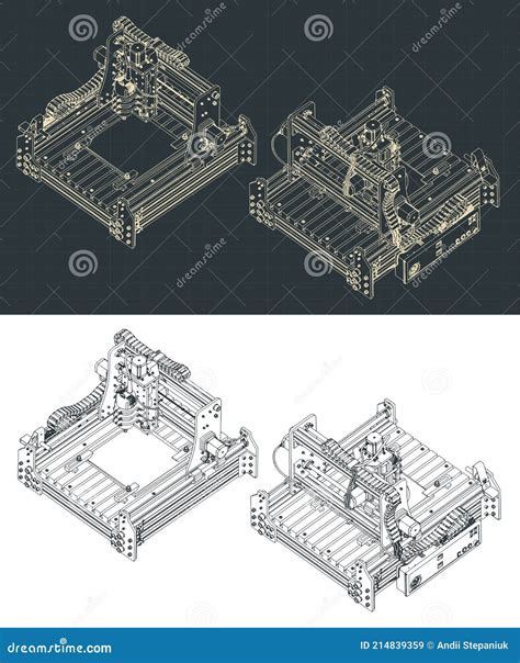 Cnc Milling Machine Isometric Blueprints Stock Vector Illustration Of