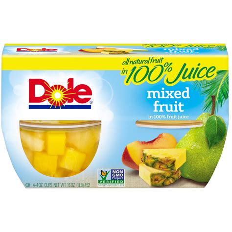 Dole Fruit Bowls Mixed Fruit In 100 Fruit Juice 4 Oz Bowls 4 Cups Of
