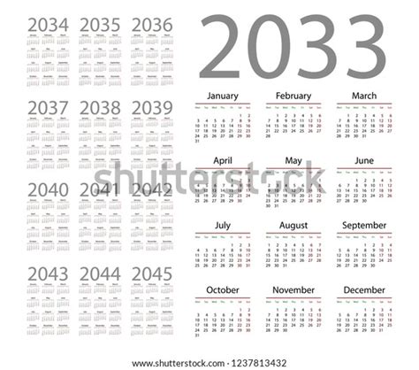 Simple Calendar 2033 On White Background Stock Vector Royalty Free