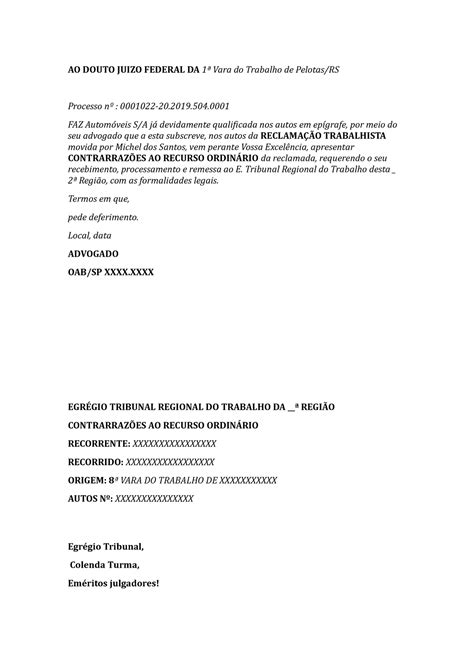 Contrarrazões De Recurso Ordinário