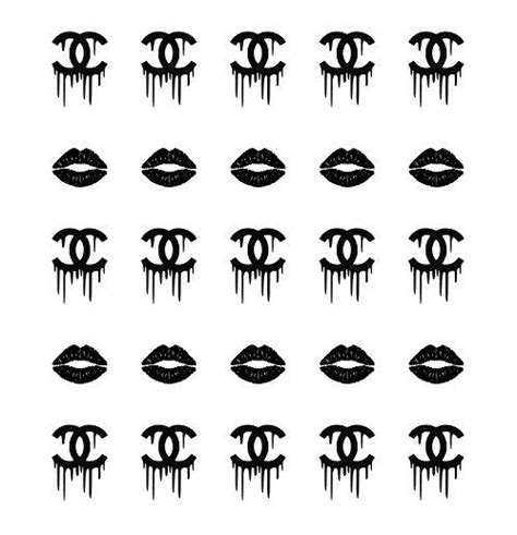 Black Lips And Chanel Drip Logo Nail Decals Gothic Nail Art Fashion