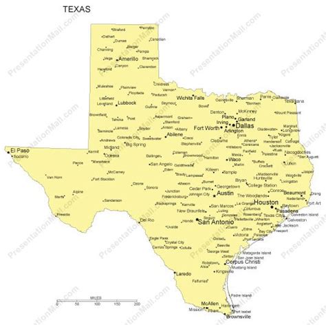 Texas Outline Map With Capitals And Major Cities Digital