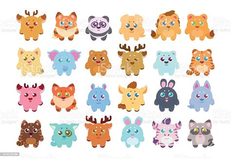 Stickers Collection Cute Cartoon Baby Animals Stock
