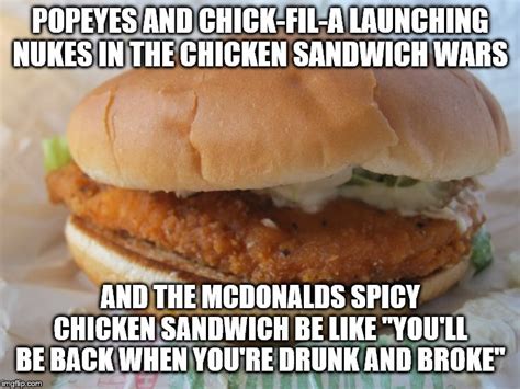 The internet is bitterly divided over who has a better chicken sandwich following the release of popeyes' new fried chicken sandwich. McDonald's Spicy McChicken - Imgflip