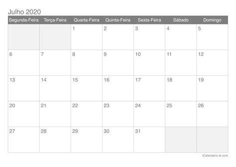 Maybe you would like to learn more about one of these? Calendário julho 2020 para imprimir - iCalendário.br.com
