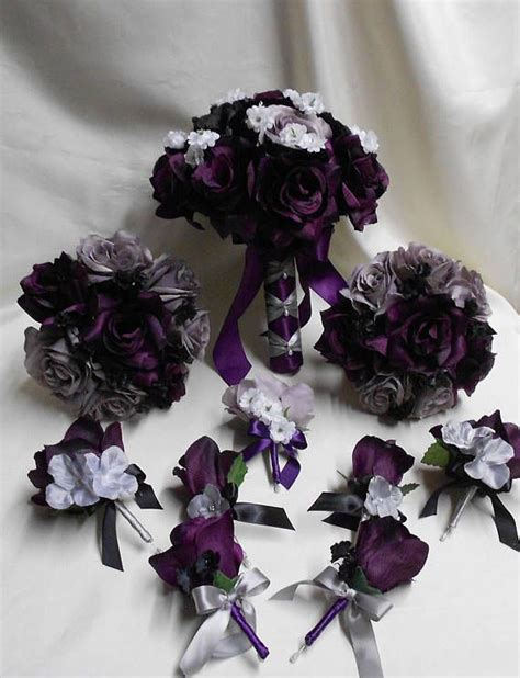 Purple wedding bouquets flower bouquet wedding bridal bouquets white lilies mauve floral wreath roses lily wreaths. This wedding flower package is made with natural looking ...