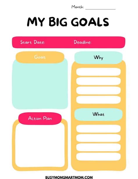 8 Free Goal Setting Worksheets For Moms And Kids Busy Mom Smart Mom