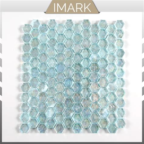 Aqua Blue Hexagon Glass Mosaic For Shower Room Wall Tile China Glass