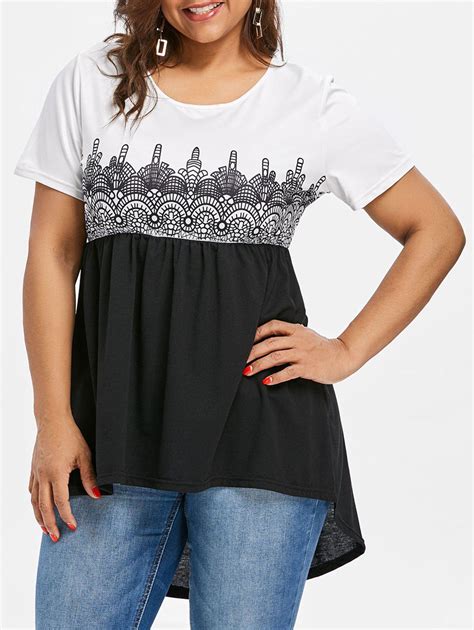 41 Off 2021 Plus Size Empire Waist Printed T Shirt In White Dresslily