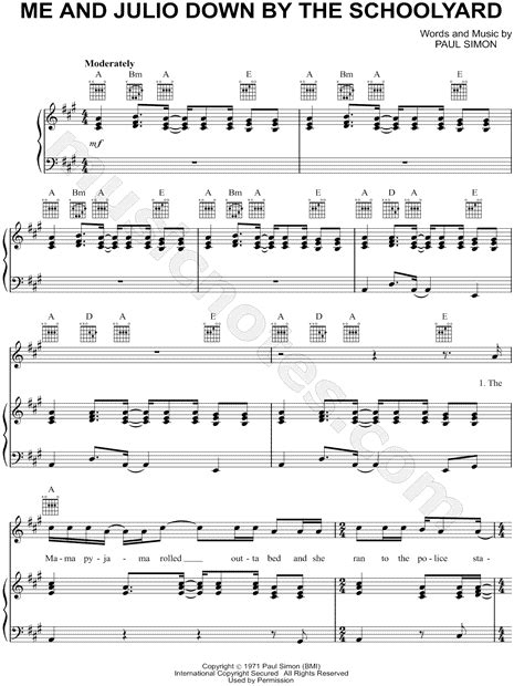 Paul Simon Me And Julio Down By The Schoolyard Sheet Music In A Major