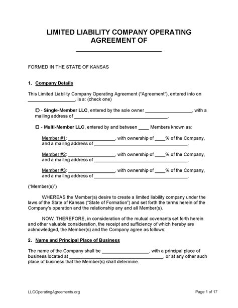 Free Kansas Llc Operating Agreements 2 Free Llc Operating