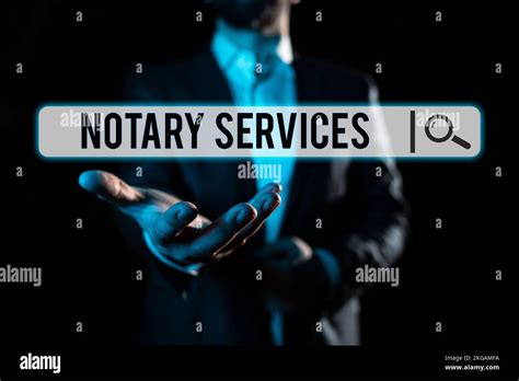 Hand writing sign Notary Services. Business overview services rendered