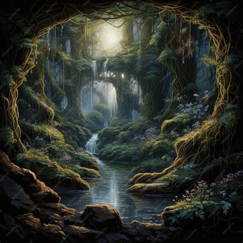 Premium AI Image | A hidden grove where time flows backward revealing