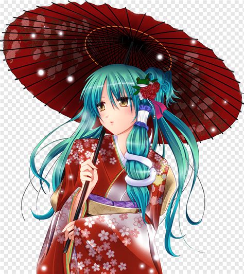 Anime Umbrella Kimono Anime Girl Cg Artwork Black Hair Manga Png
