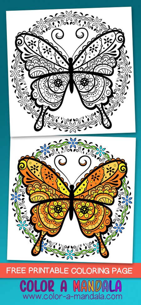 These mandalas for kids are cute, fun and easy to color. Doodle Butterfly Coloring Page (M70) | Color a Mandala