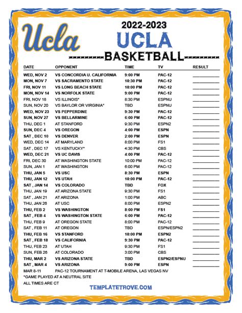 Printable 2022-2023 UCLA Bruins Basketball Schedule