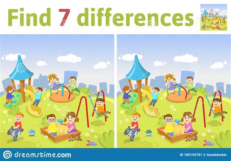 Find The Differences In Two Colored Pictures Children Riddle Game With