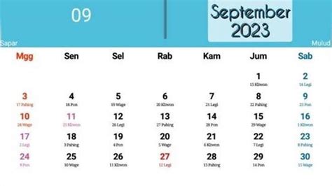 Kalender Jawa September 2023 Lengkap Dengan Wetonnya Id