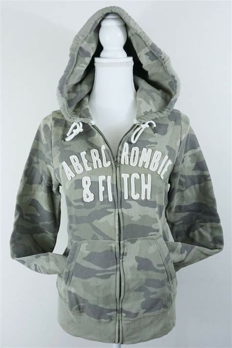 new abercrombie and fitch women s full zip applique logo hoodie camo green s m aandf abercrombiefi