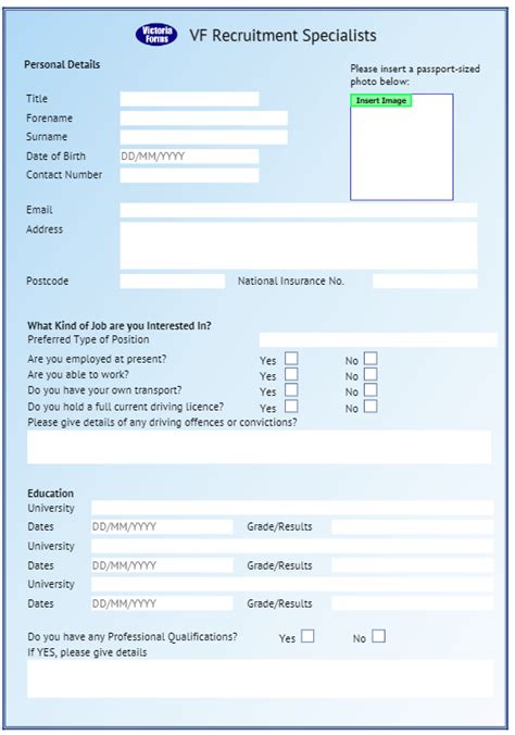 The application form allows the employer to pose a series of specific questions that every candidate must answer. Recruitment/Staffing Agencies - Victoria Forms