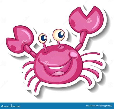 Smiling Pink Crab Cartoon Sticker Stock Vector Illustration Of Icon