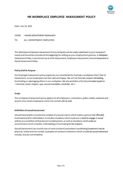 Hr Sexual Harassment Policy Templates At