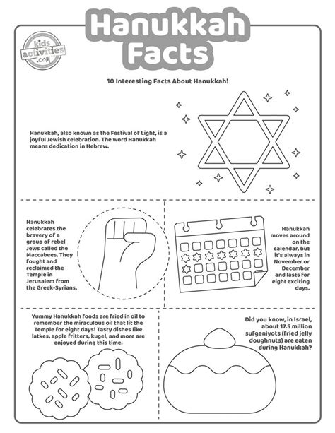 The Hanukkah Fact Worksheet Is Shown In Black And White With Symbols