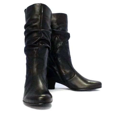 Check out these knee high boots for women who have wide calves and prefer a lower, more stable heel. Gabor Boots | Rachel Ladies Slouch Mid Boot in Black | Mozimo