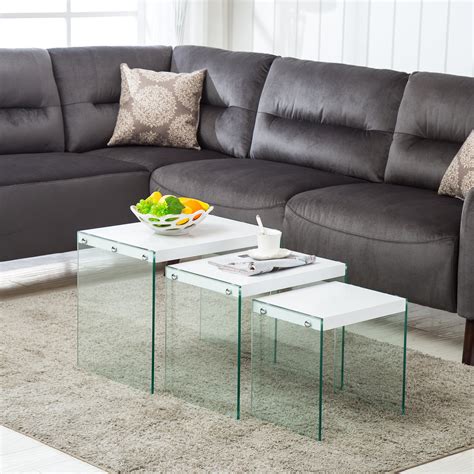 New Modern Nest Of 3 White Coffee Table Side End Table Living Room