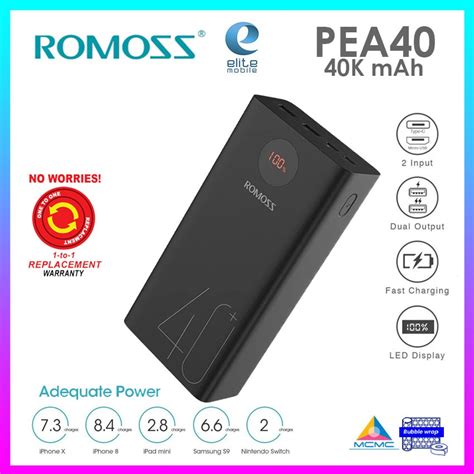 Romoss Pea40 Zeus 40000mah Portable External Battery 18w Fast Charge