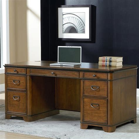 Martin Furniture Double Pedestal Executive Desk In Warm Fruitwood