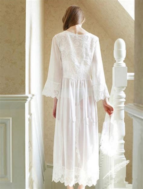 Sleepwear Sexy Long Nightwear White Lace Vintage Princess Dress