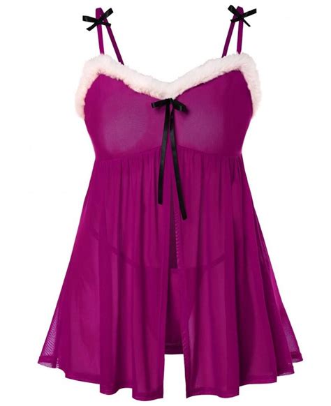 Plus Size Bowknot Embellished Christmas Babydoll Purple 3j00685722