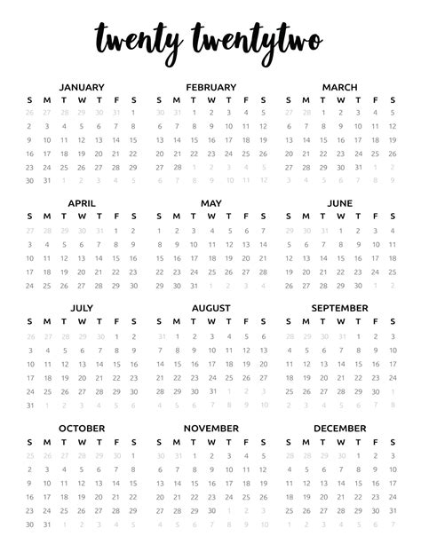 2022 Calendar Printable Free Template World Of Printables 2022