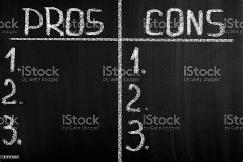 Pros And Cons Empty List On Blackboard Stock Photo Download Image Now