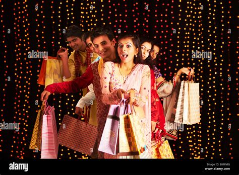 Indian Friends Diwali Festival Shopping Stock Photo Alamy