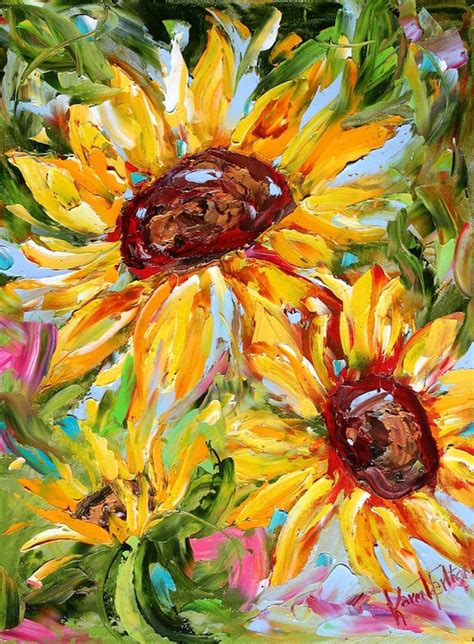 Original Painting Sunflower Abstract Modern Impressionism Oil
