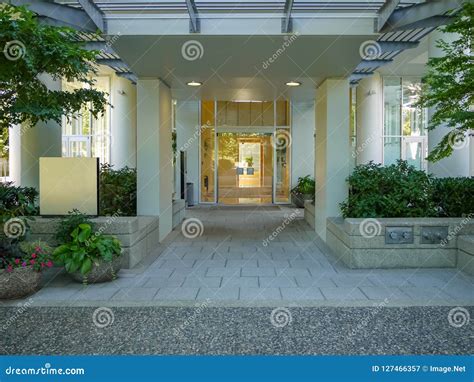 Front Porch And Main Entrance Of Residential Building Stock Image