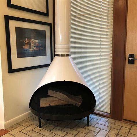 Fabulous Mid Century Modern Fireplace. White enamel exterior and black