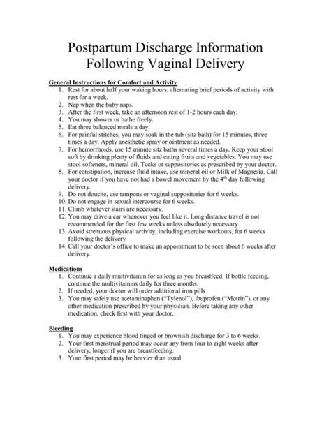 Postpartum Discharge Information Following Vaginal Delivery My Xxx