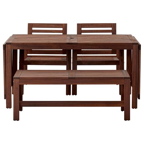 It is very appealing in terms of appearance thanks to the fact that is made almost entirely out of solid acacia wood. IKEA APPLARO Outdoor Brown Stained Table, 2 armchairs and ...