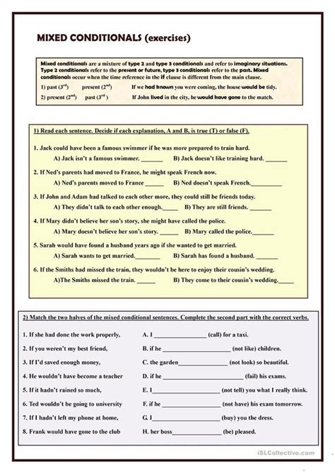 mixed conditionals exercises worksheet  esl printable