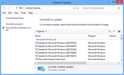 Shortcut To Find The List Of Installed Updates In Windows 8